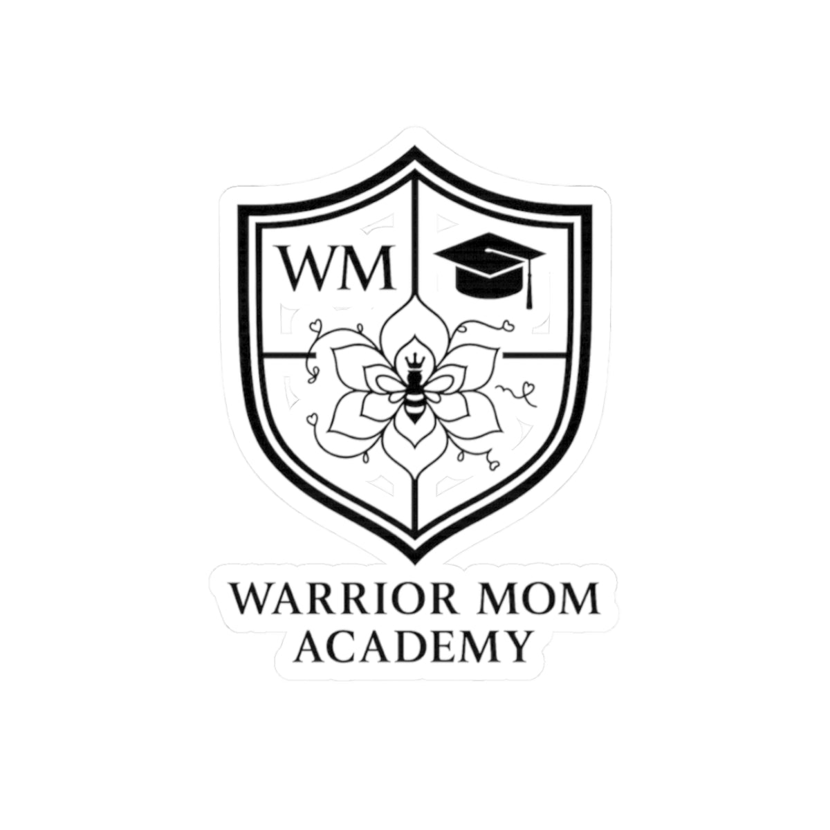Warrior Mom Academy Crest Sticker — Floral Shield Laptop Decal