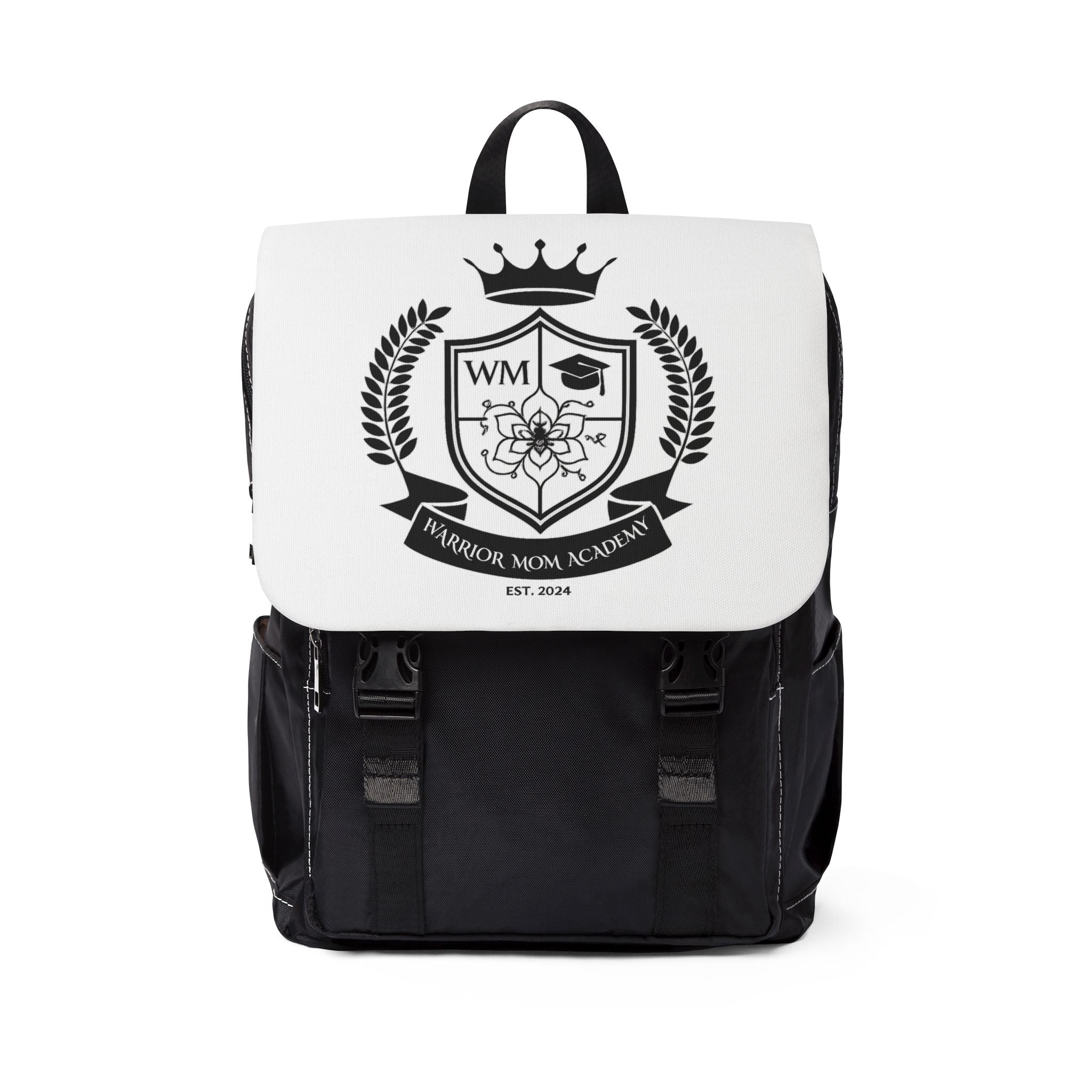 Personalized Crest Backpack — 'Warrior Mom Academy' Shield School Bag