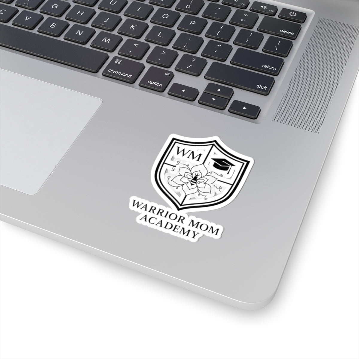 Warrior Mom Academy Crest Sticker — Floral Shield Laptop Decal